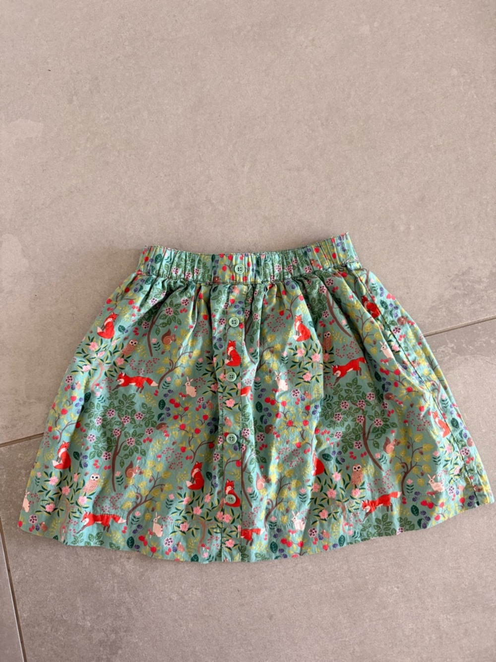 Mini Boden Green Fox Print Button-Front Skirt